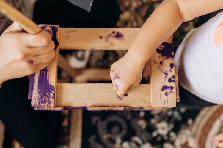 Children Painting Wood