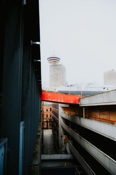 View of modern urban architecture featuring the Vancouver Lookout tower.