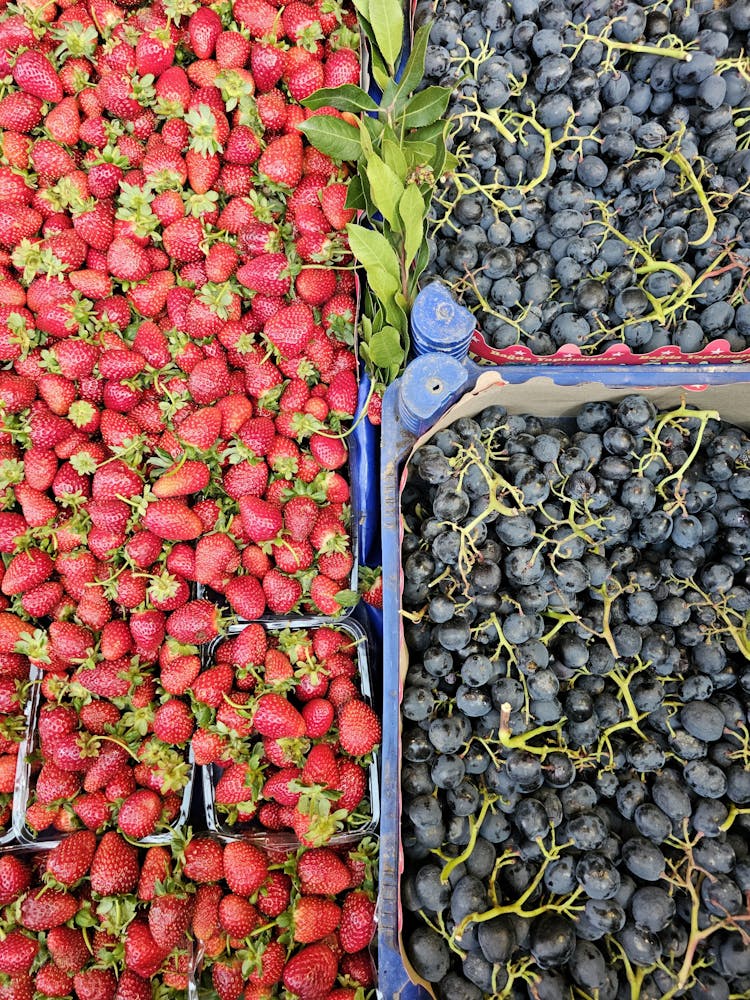 Grapes And Strawberries On Market