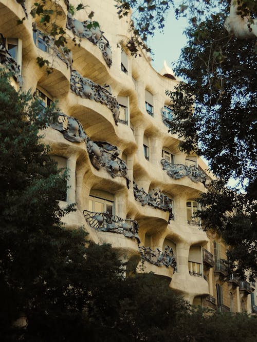 Facade of Casa Mila in Barcelona, Spain 