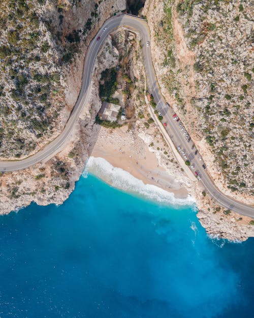 Road and Beach on Sea Coast