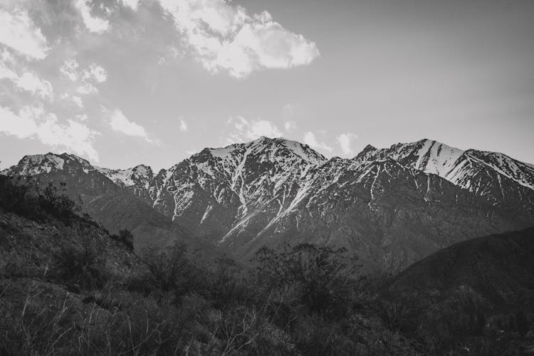 Black And White Photo Of Mountains 