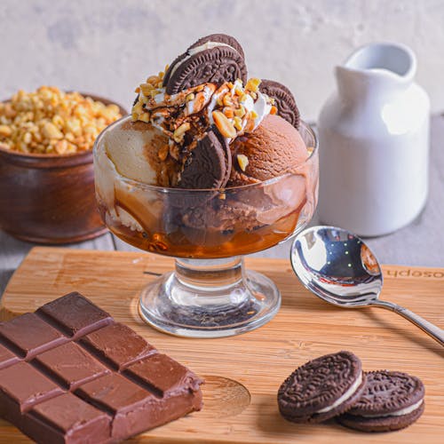 Free Ice Cream with Cookies and Chocolate Stock Photo