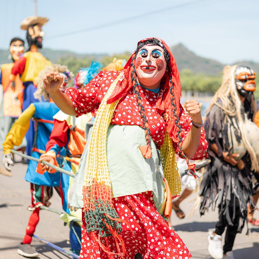 Street carnival performers in vivid costume — photo by Diego Romero on Pexels