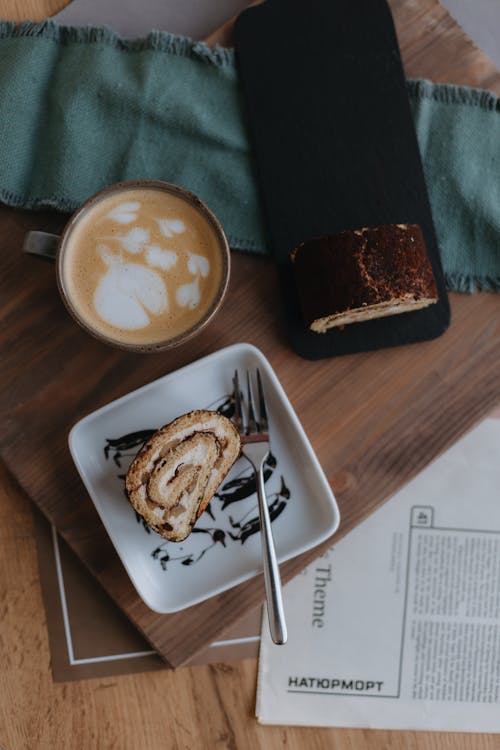 Cake and Coffee Served on Tray