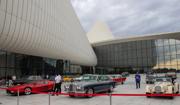 Exhibition Of Old-fashioned Cars Beside Heydar Aliyev Centre In Baku