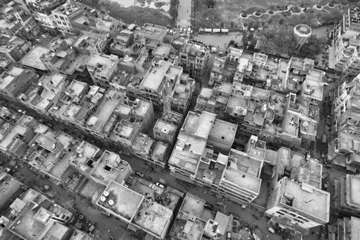 Aerial view of dense rooftops in Lahore, Pakistan showcasing urban architecture.
