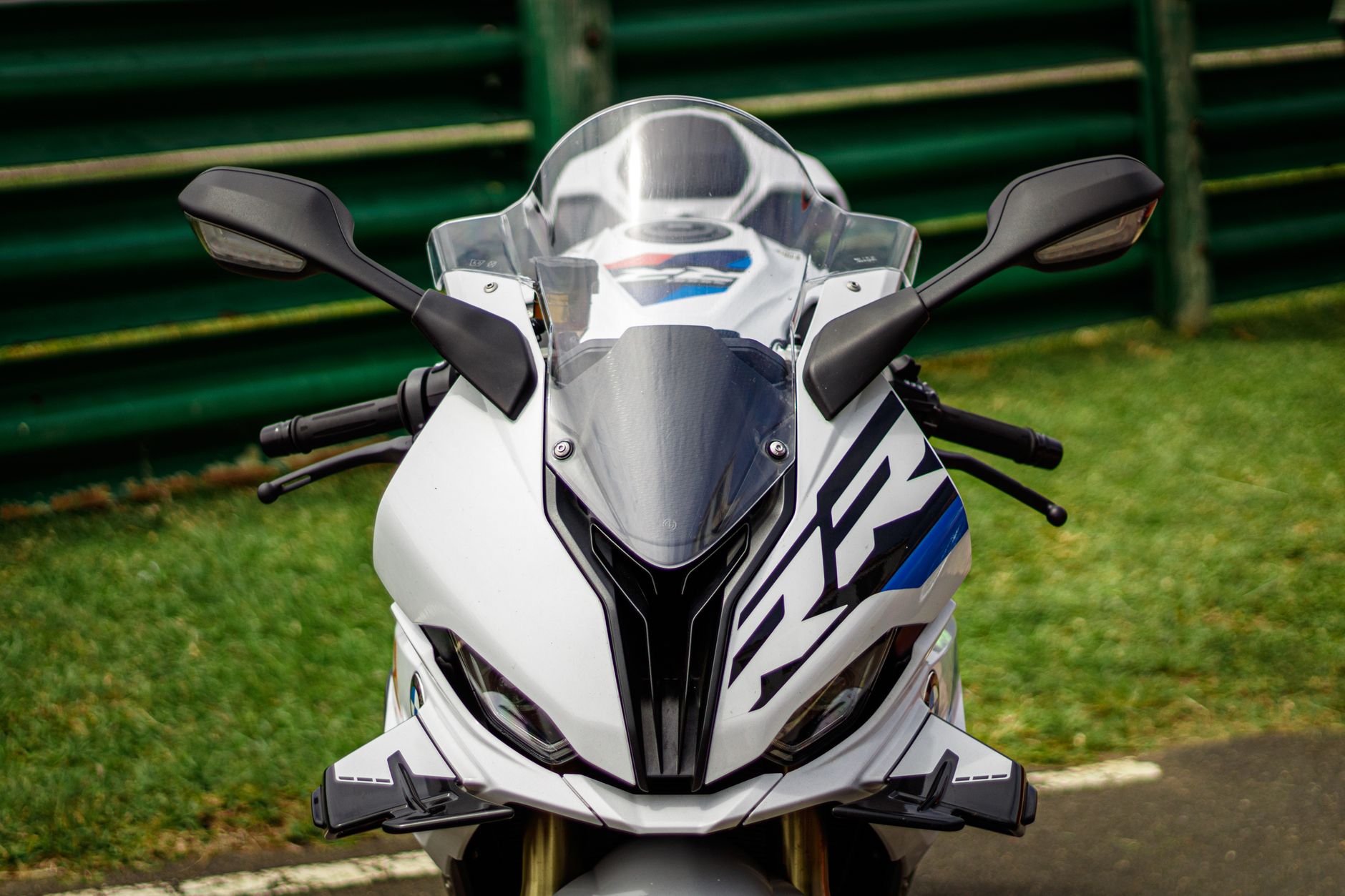 Close-up of a sleek sport motorcycle parked on a track in Durban, South Africa.