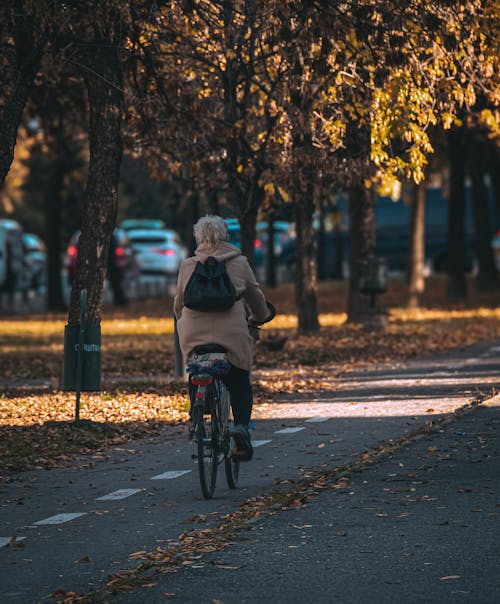 Woman on a Bicycle in an Autumn Alley