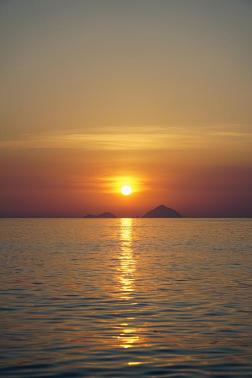 Yellow Sun Reflecting in the Sea at Dusk