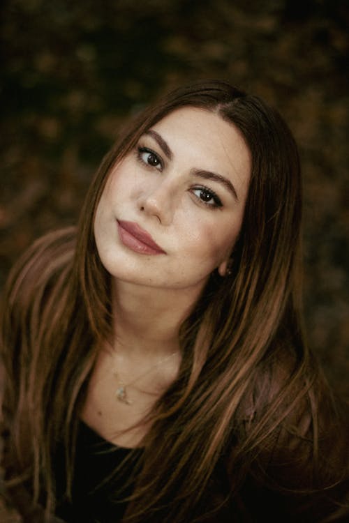 High Angle Portrait of a Woman with Long Brown Hair