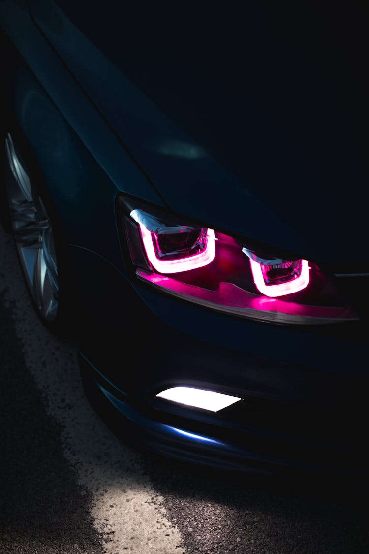 Close-up Of Car Light In Dark