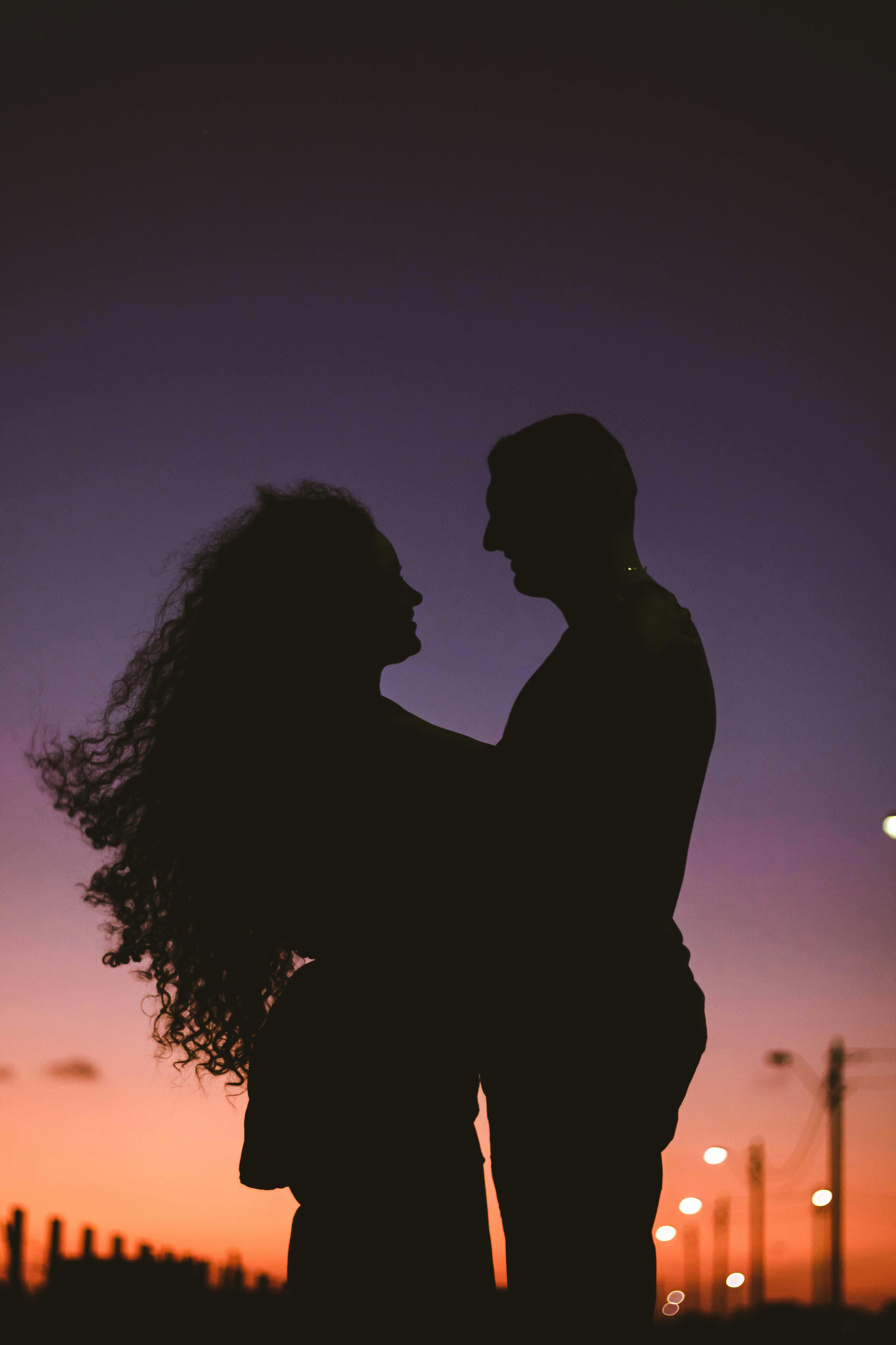 Couple Silhouette on Sunset near River · Free Stock Photo