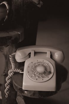 Close-up of an old-fashioned rotary dial telephone with a vintage touch.