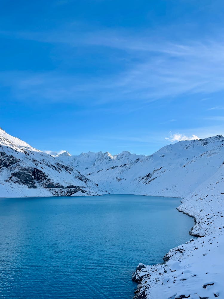 Lake In Mountains In Winter