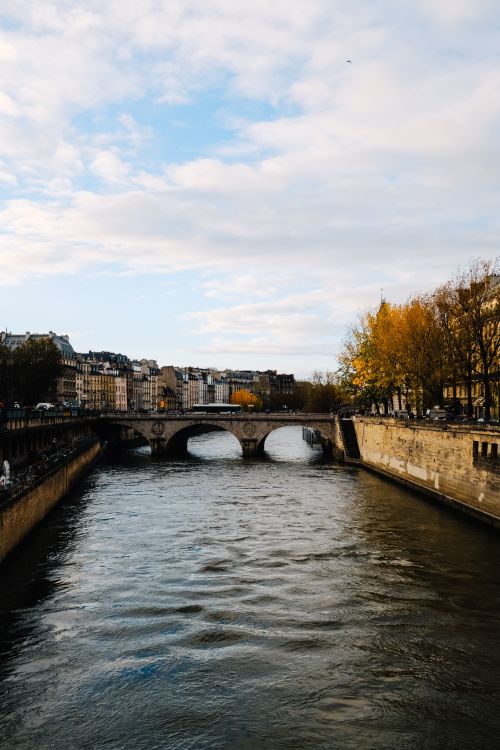 Free A stunning portrayal of Pont Marie crossing the River Seine with classic Parisian architecture in the backdrop. Stock Photo
