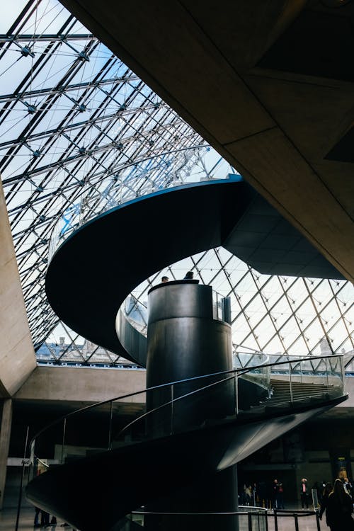 Interior of the Louvre Pyramid in Paris, France