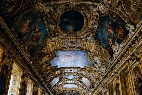 Ornate Ceiling of the Louvre in Paris, France