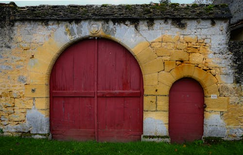 Red Wooden Doors in Old Building