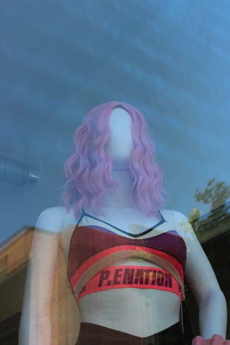 Purple Hair Wig And Bra On Mannequin