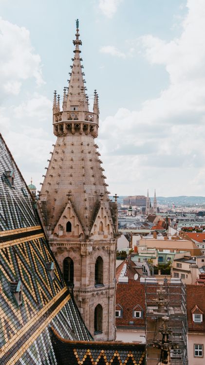 Free Captivating view of St. Stephen's Cathedral tower and Vienna cityscape. Stock Photo