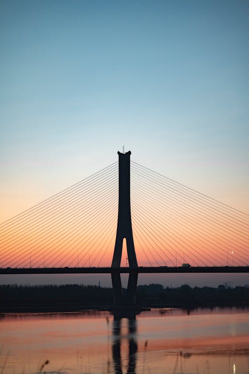 Bridge on River under Sunset Sky