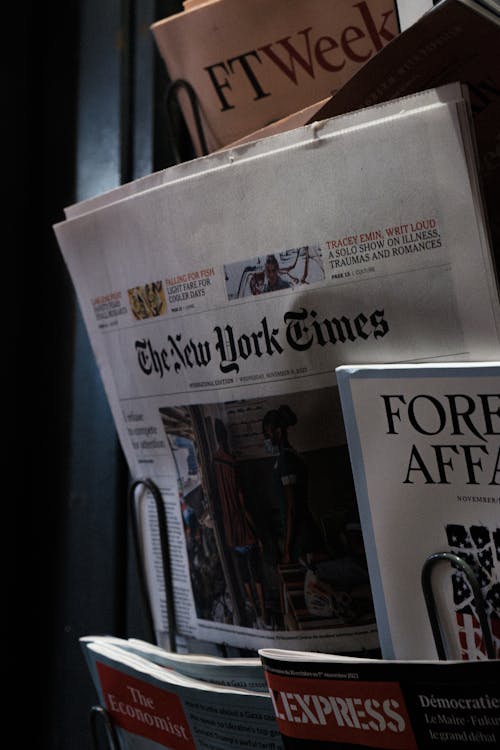 Close-up of Newspapers and Magazines on a Stand