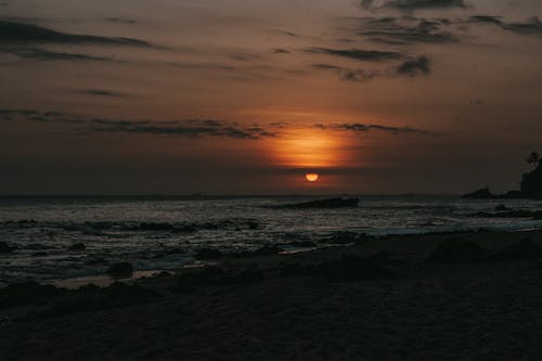 View of an Empty Beach and Sea at Sunset