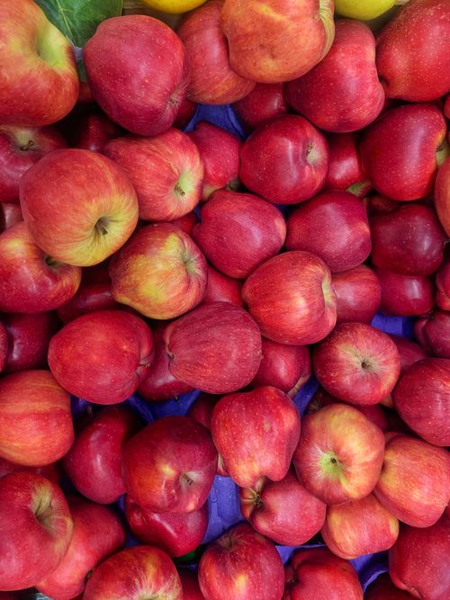 Free Freshly picked red apples stacked at a market, showcasing vibrant color and freshness. Stock Photo