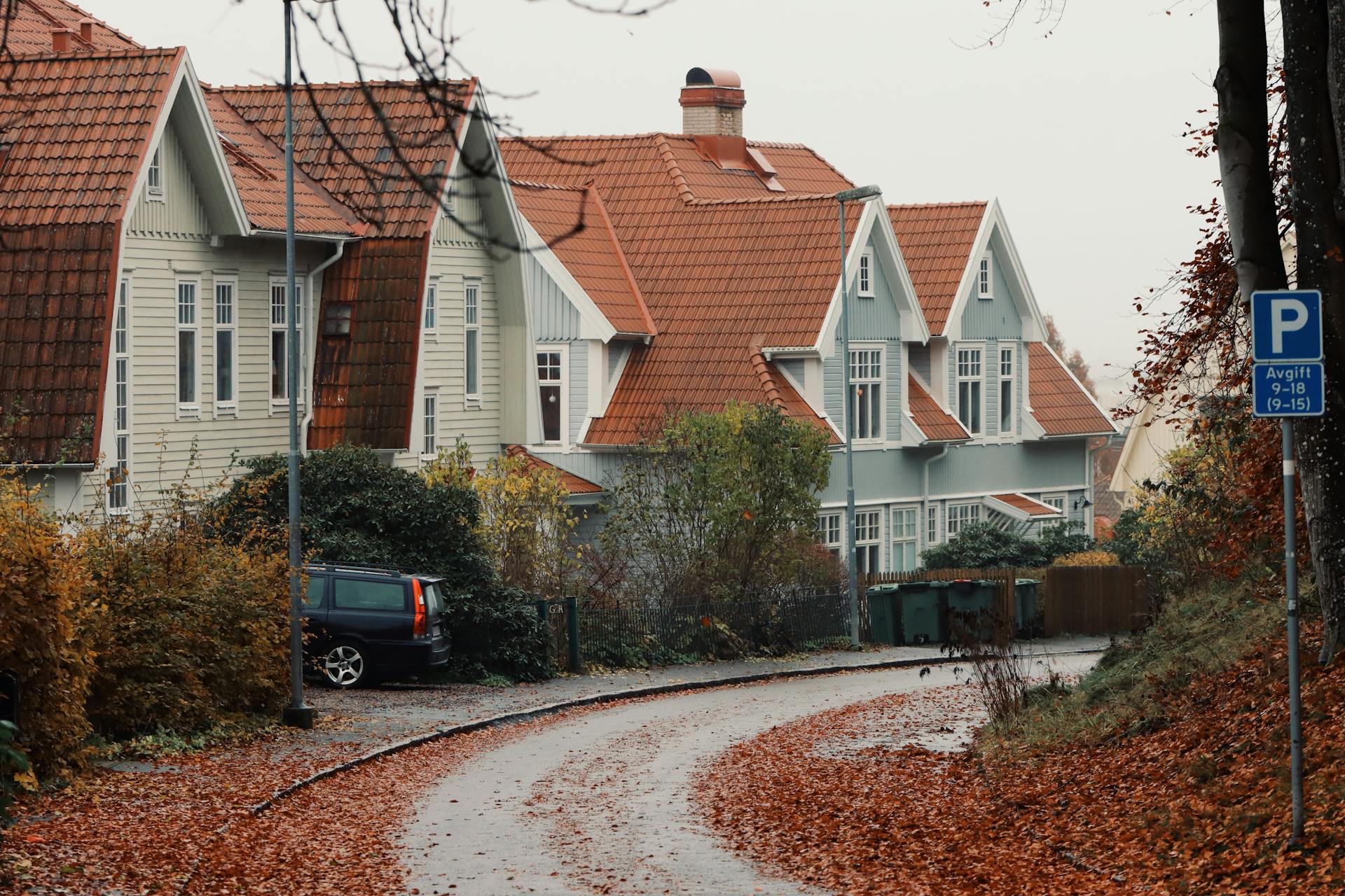 Houses by Alley in Sweden in Autumn