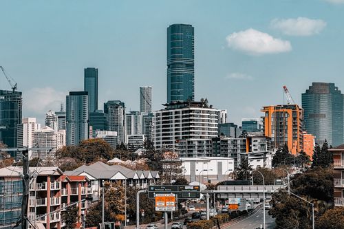 Free A vibrant cityscape view with modern skyscrapers dominating the skyline. Stock Photo