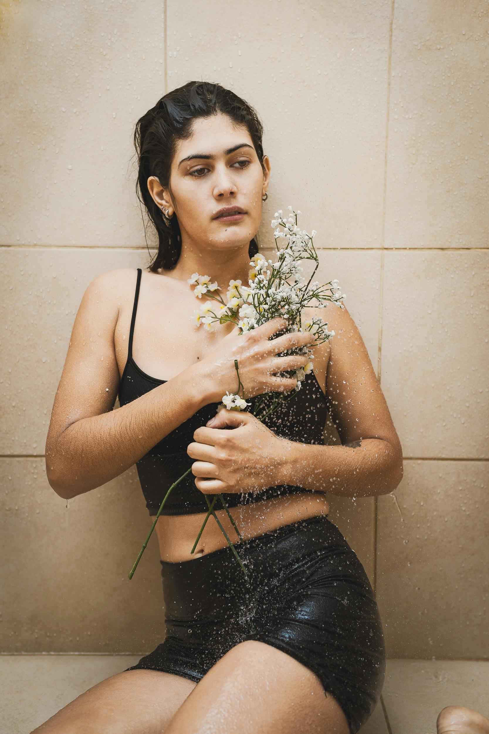 Woman Wearing Lingerie Under the Shower · Free Stock Photo, image size:1667x2500