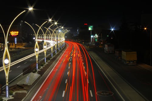 Light Trails on Road at Night