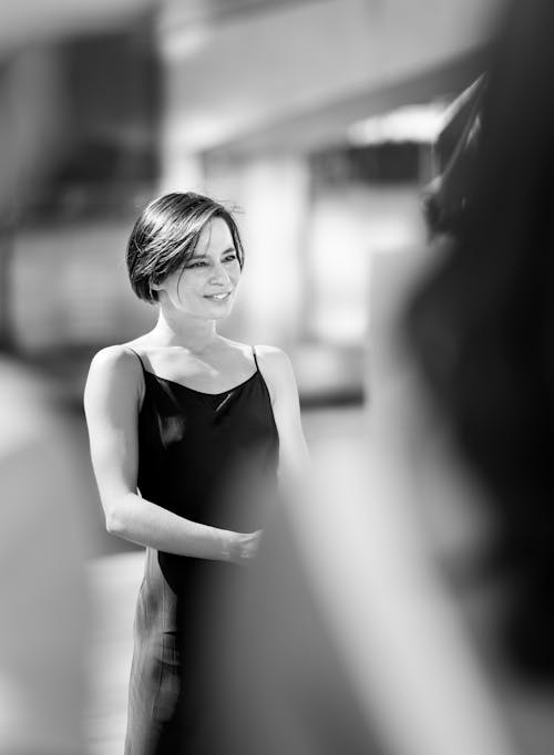 Woman in Dress in Black and White