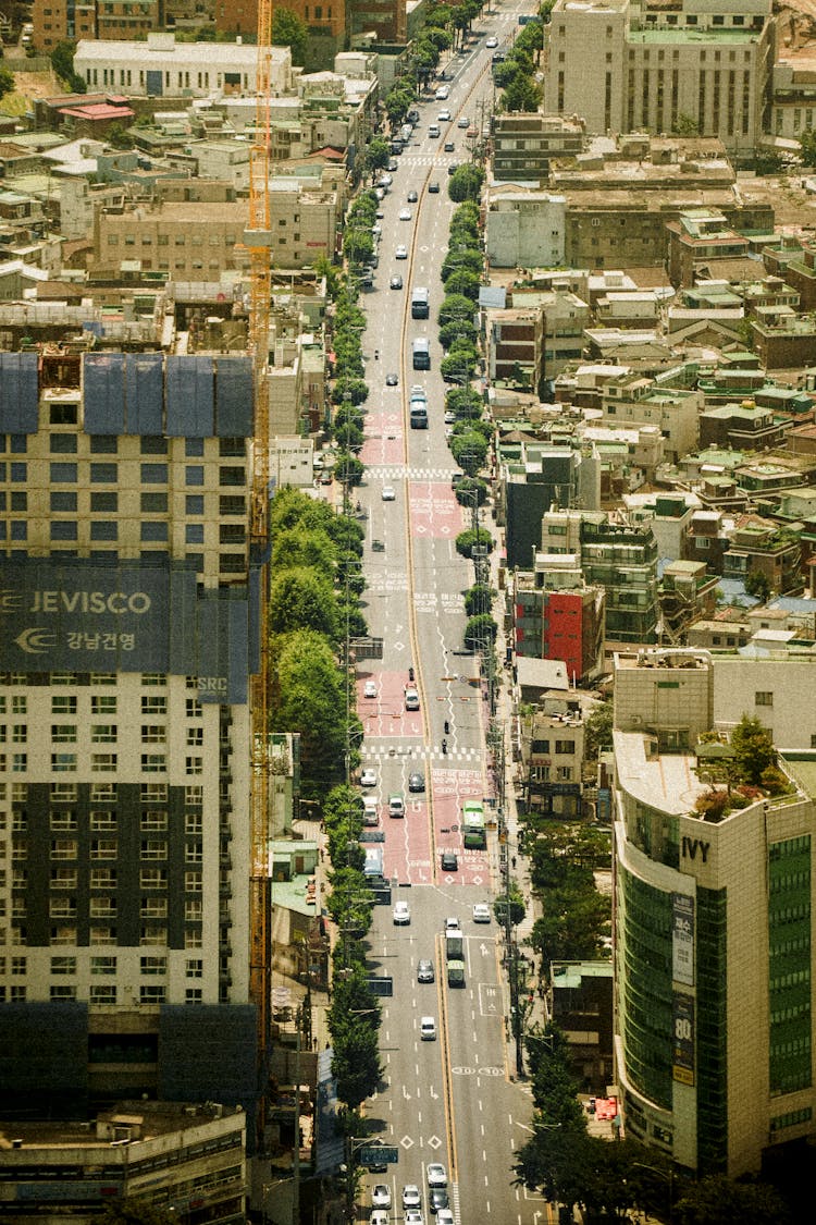 Wide Avenue In City Downtown