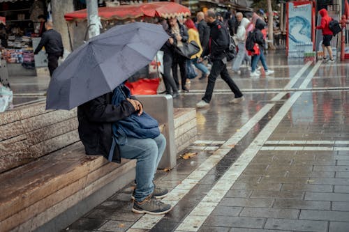 People on a Street During Rain