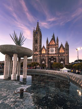 Stunning view of Templo Expiatorio del Santísimo Sacramento at dusk in Guadalajara, Mexico.