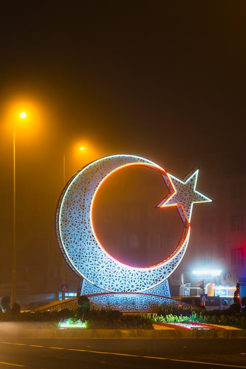 Illuminated Symbol of Turkey in City at Night 