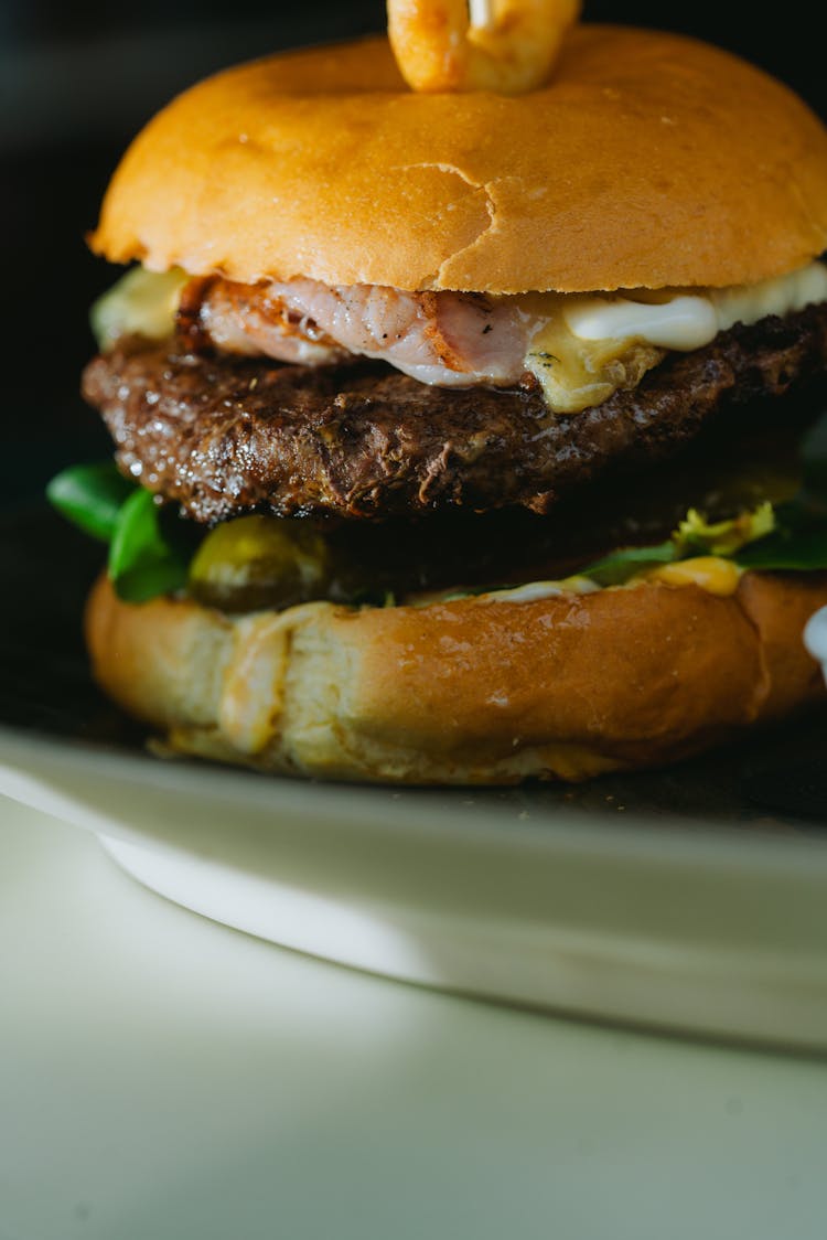 Burger Served In A Restaurant 