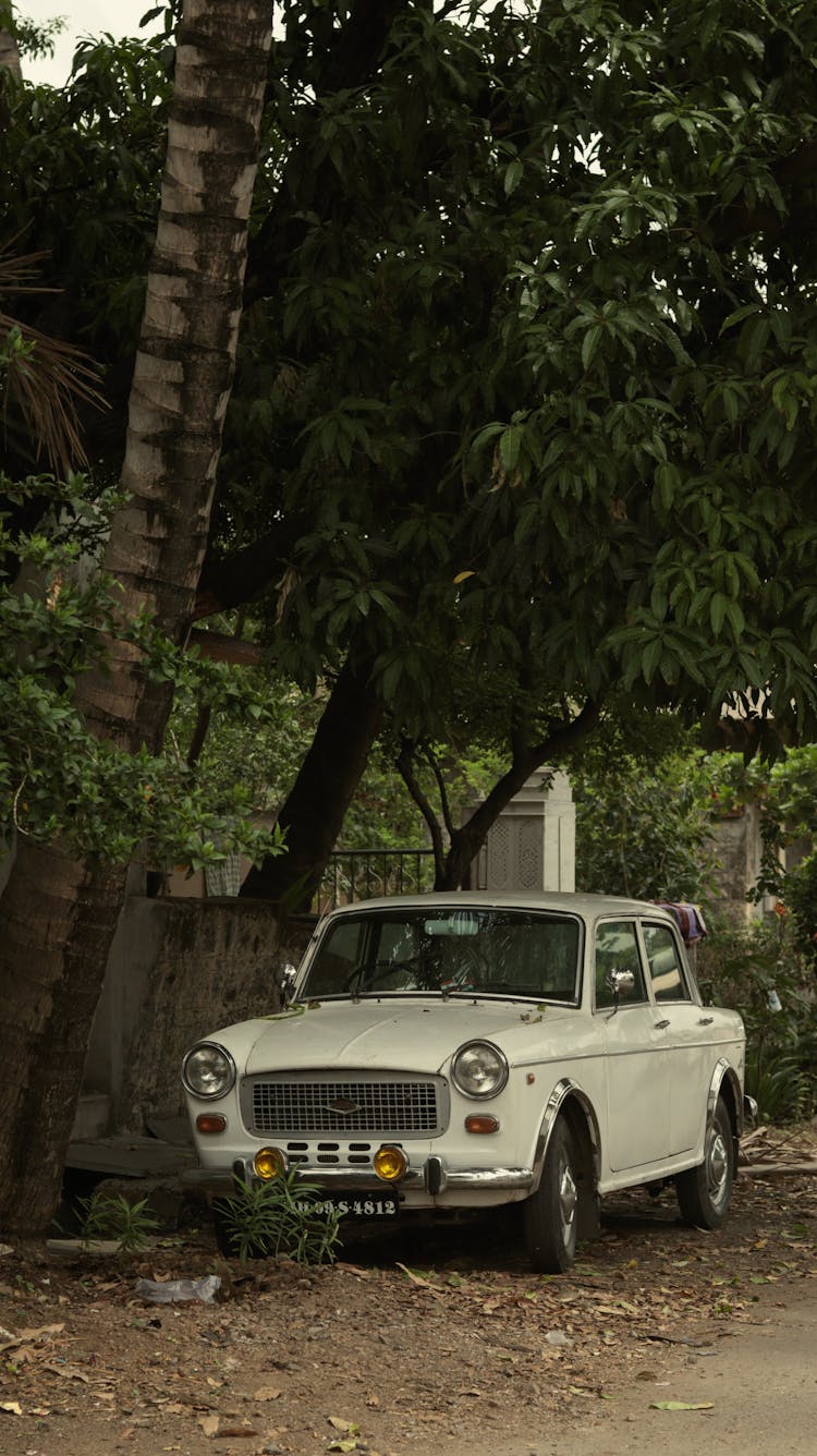 White Retro Car On A Street