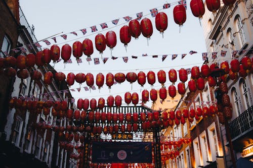 Rows of Paper Lanterns Above the Street