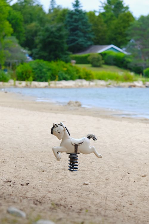 Plastic Horse Toy on a Sandy Beach