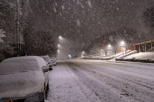 Foto profissional grátis de neve pesada, noite da cidade, urbano