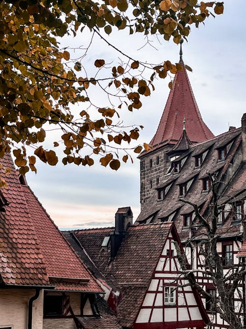 Roofs of Medieval Tower in Old Town in Nuremberg in Germany