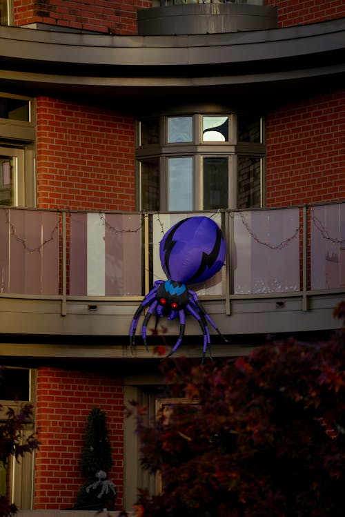 A Halloween Spider Decoration on the Balcony 