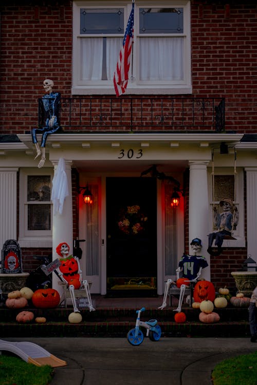 Halloween Decorations in front of a House 