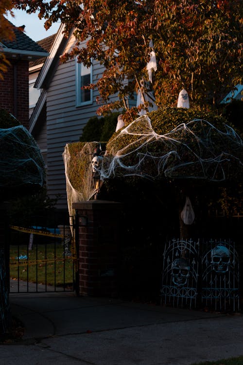 Halloween Decorations in front of a House 