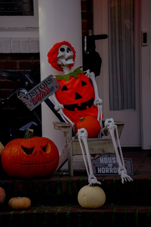 Halloween Decorations in front of a House 