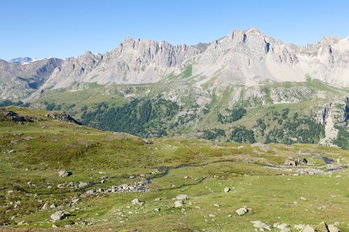 Free A breathtaking landscape of Briançon mountains in Provence-Alpes-Côte d'Azur, France, during summer. Stock Photo