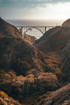 Capture of Bixby Creek Bridge in Big Sur, California with a dramatic sunset sky.